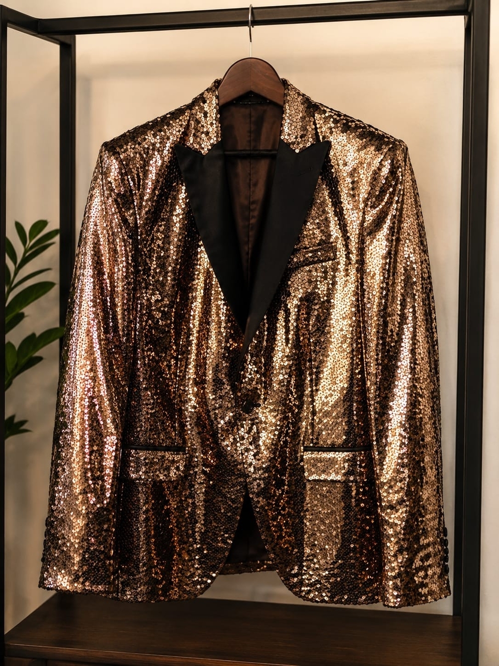 Men's Gold Sequin Blazer Jacket | Black Lapel | Party • Prom • Wedding • Disco •